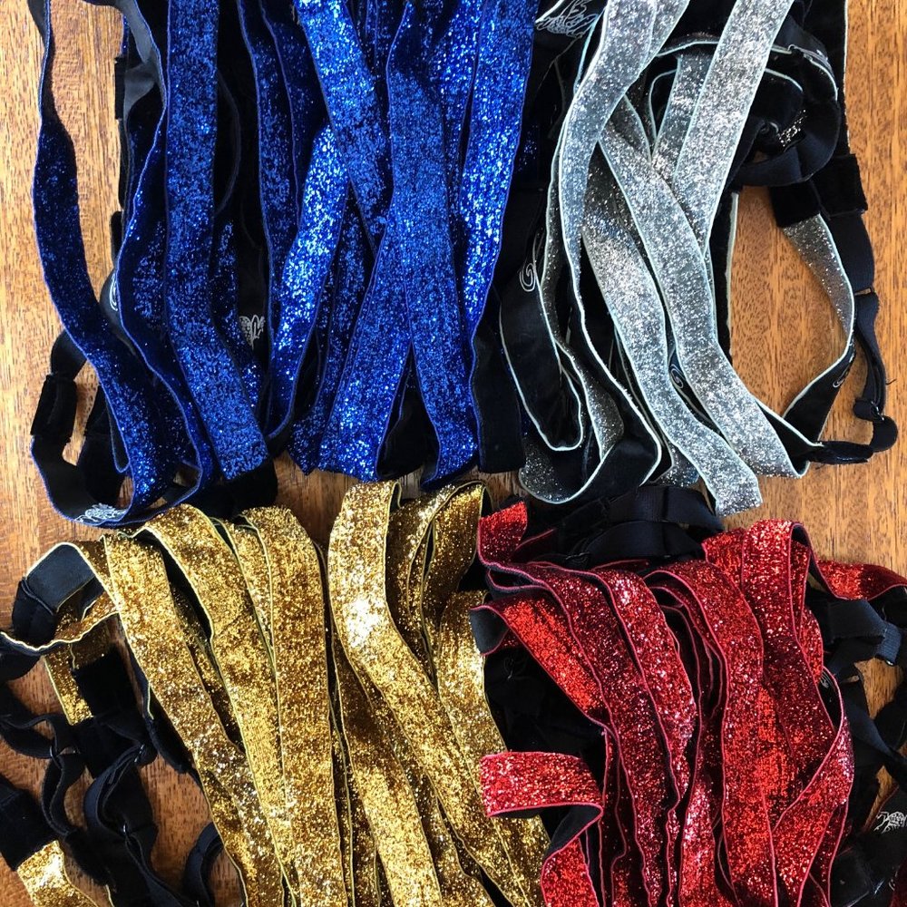66 Thin Glitter Headbands - No Slip Adjustable Sparkle RED- GOLD- SILVER- BLUE
